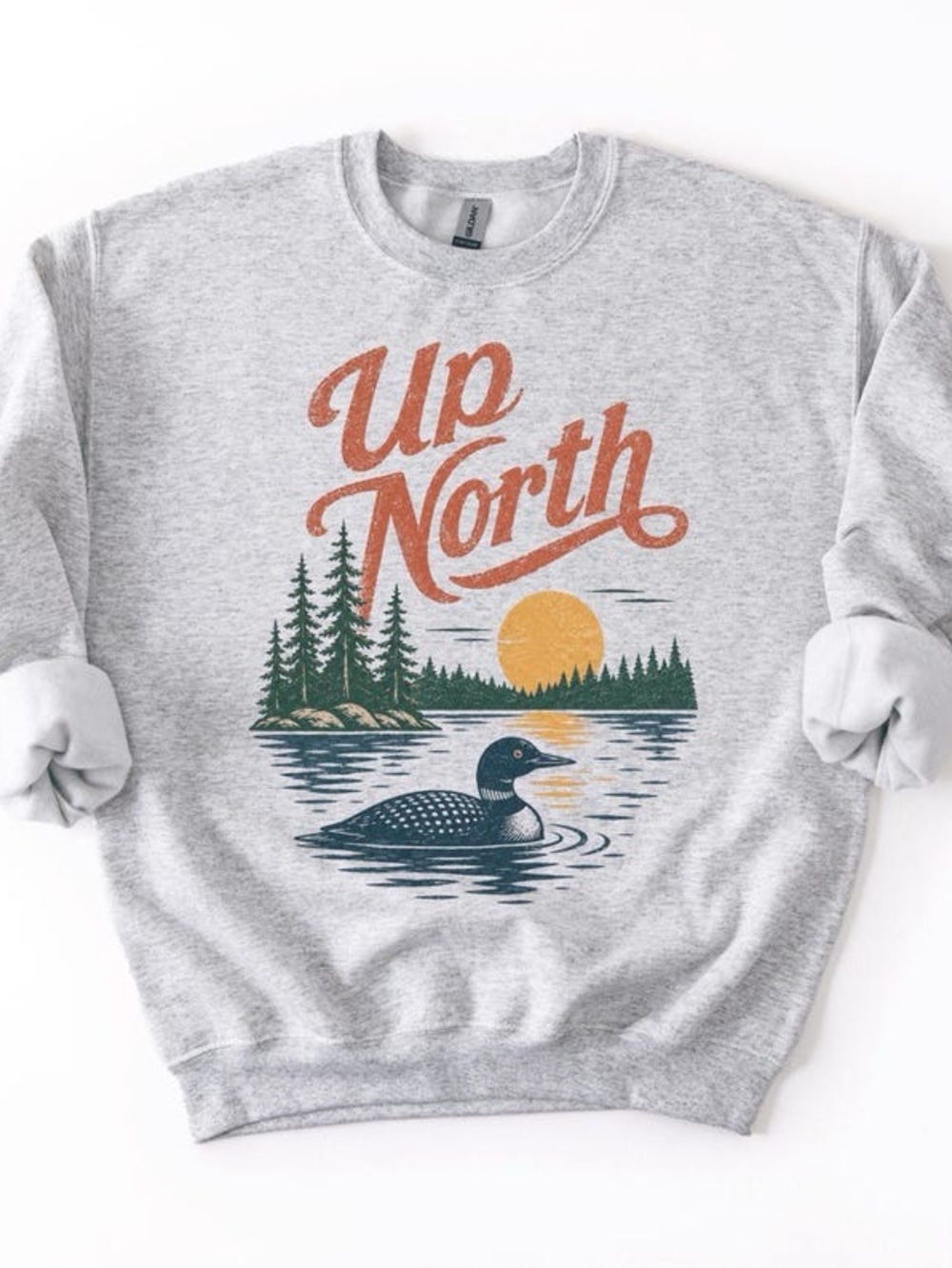 Up North Loon Sunset Graphic Vintage Gorpcore Crewneck Sweatshirt